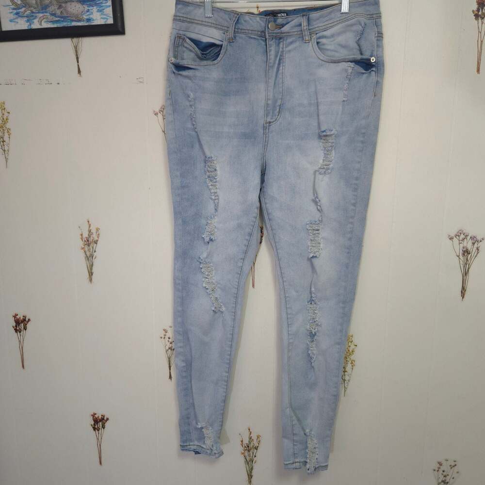 Fashion Nova Light Wash Distressed Skinny Jeans Size 1X